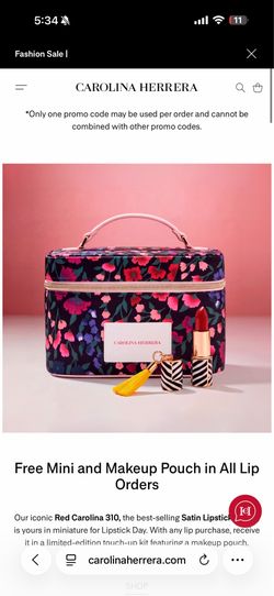 Carolina Herrera Floral Vanity Case & mini red lipstick in 310 shade