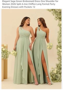 Sage Green one shoulder bridesmaid dress with pockets