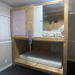 Custom built wood adult size bunk bed