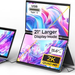 Portable Dual Monitors, 15.6” 2K Dual Screen Monitor for Laptop(Win/Linux)