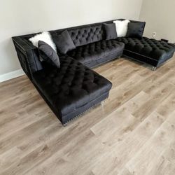 Black Velvet U Shaped Sectional -Atlanta Same Day Delivery 