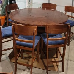 6 person Pub Table with Lazy Susan and Wine Rack