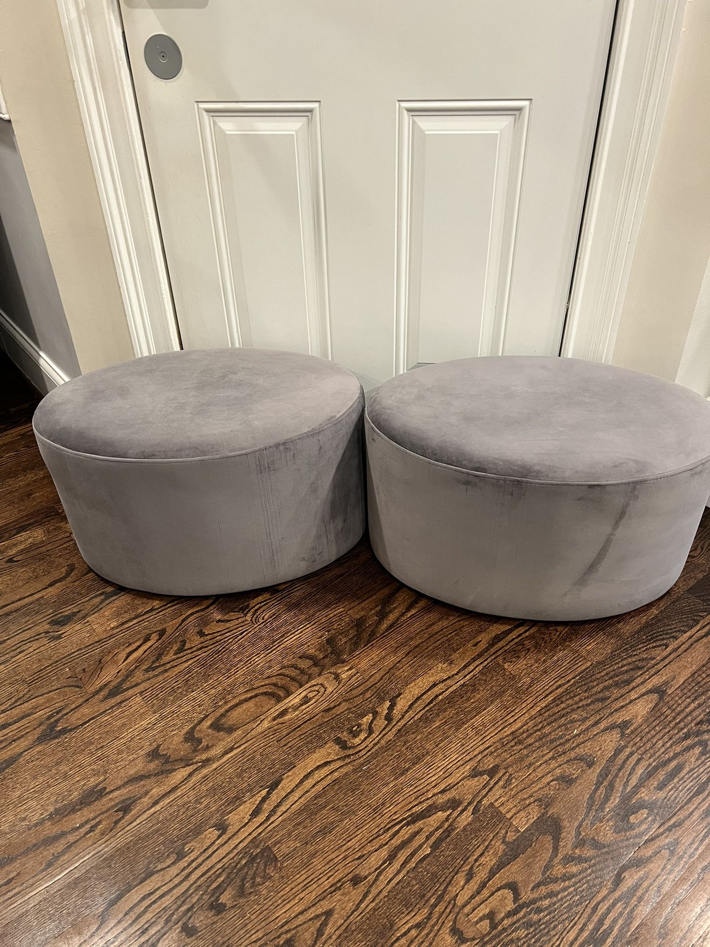 Pair of Grey Oval Ottomans Footstools