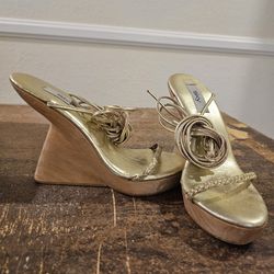 Japanese Vintage Gold Strap Wedge Sandale