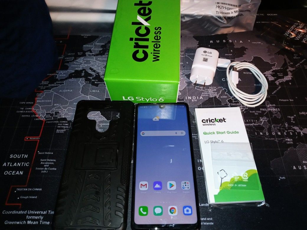 CRICKET LG STYLO 6 Holographic Blue w/Phone Case & Accessories
