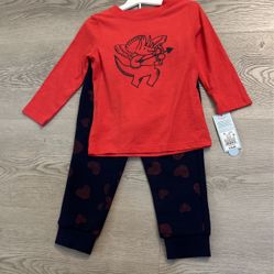Toddler Boys' Long Sleeve Valentine's Day Dino Printed Graphic T-Shirt and Fleece Jogger Pant Set 3T