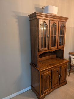Traditional Oak-Finish China Cabinet / Dining Hutch