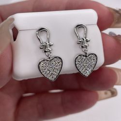 Dangling Heart Earrings - Moissanite Diamonds & 925 