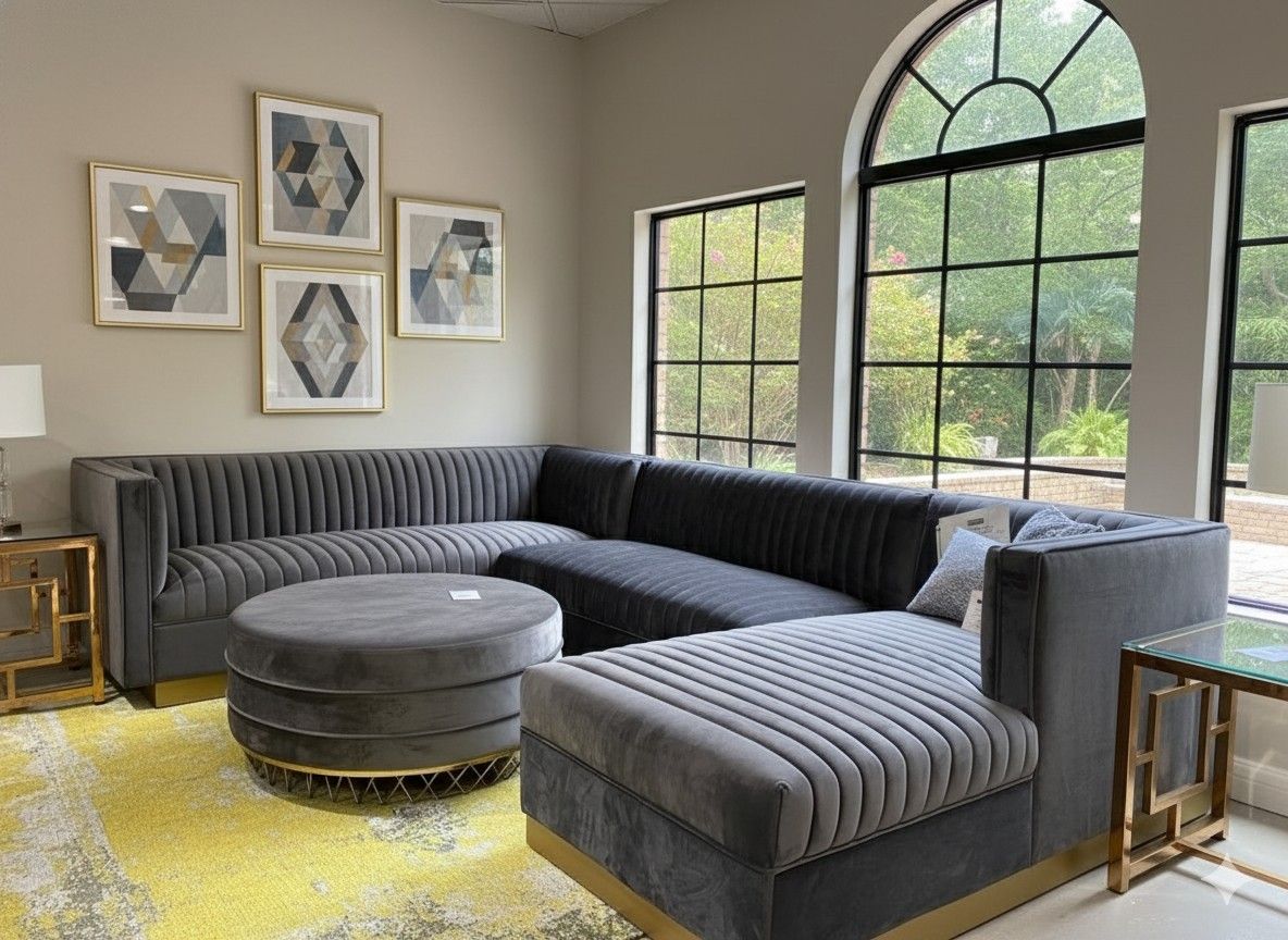 LARGE GREY CHANNEL TUFTED BRAND NEW SECTIONAL 