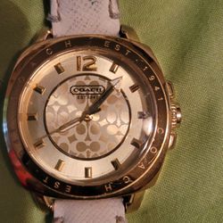 Coach Watch Gold With White Band