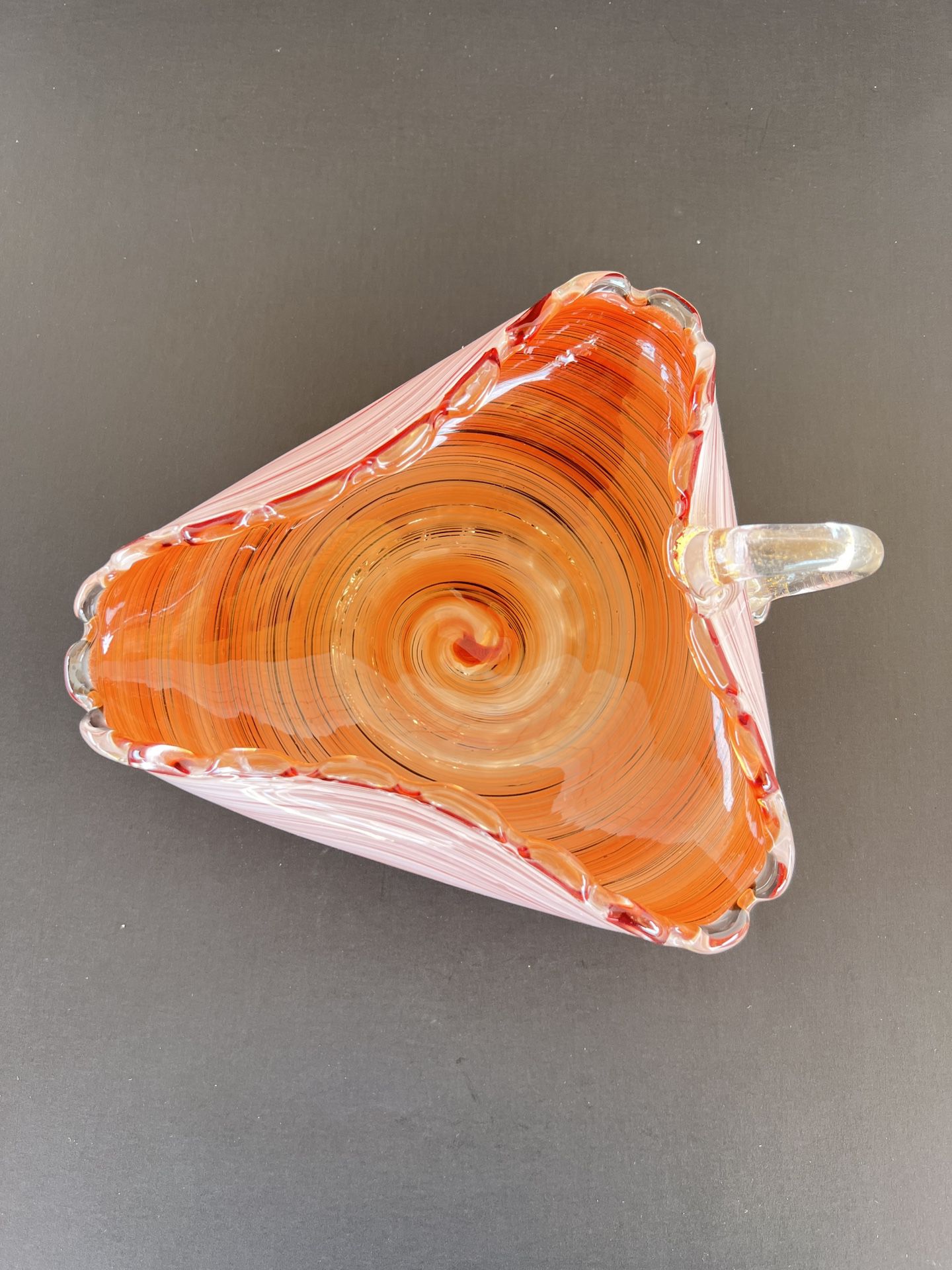 Vintage Hand Blown Glass Bowl Orange White Candy Trinket Dish Made in Murano