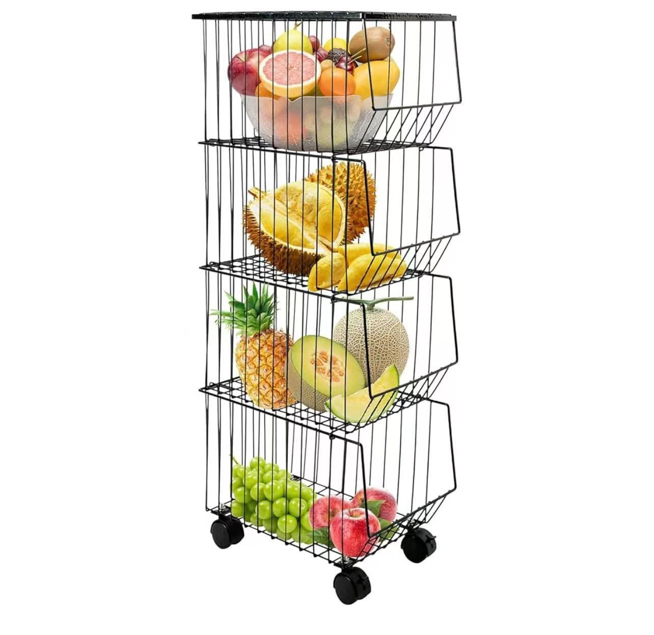 4-Tier Wire Shelving Rack Shelf Household Kitchen Storage Metal Shelf Organizer, Non-Slip Pads and Removable Sliding, Waterproof and Ventilated for Pa