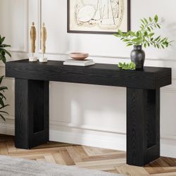 Tribesigns 63-Inch Long Conso le Tab le, Farmhouse Wooden Sof a Tab le Behind The Cou ch, Narrow Entryway Tabl e for Entrance, Hallway,  (Black)