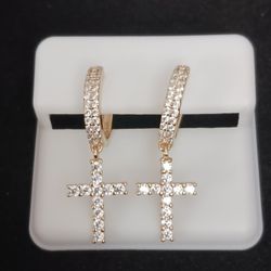 14k Gold Over Sterling Silver 925 Moissanite  Cross Huggies