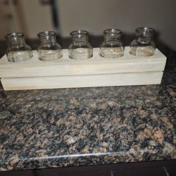 Wooden Base With 5 Jars 