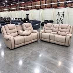 Modern power reclining 2 piece sofa and loveseat set