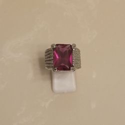 Silver CZ and Ruby Ring Size 8