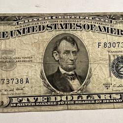 1953 USA $5 Silver Certificate Bill