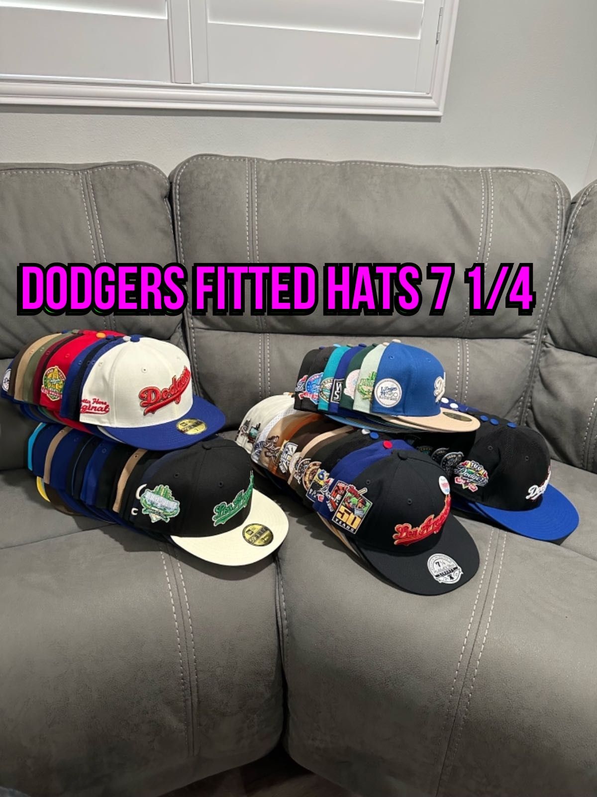MLB New Era Los Angeles Dodgers Blue Patch Multi Colors 59fifty Fitted Hats Size 7 1/4