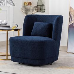 New 26.3''Wide Accent Chair Faux Shearling Fabric Barrel Swivel Chair Sofa Accent Chair Living room modern furniture New in box BY0052 Dark Blue / B