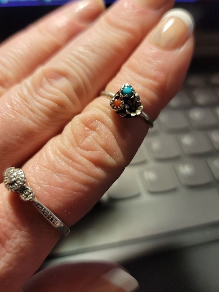 Turquoise And Coral Sterling Ring
