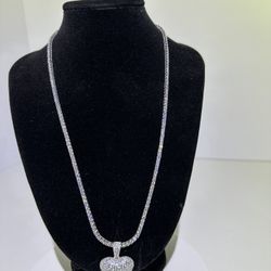 Moissanite Diamond Iced out Heart Tennis Necklace 18” 