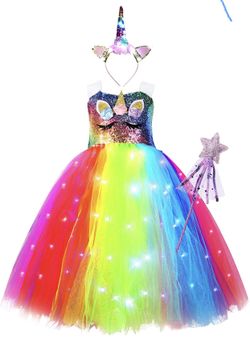 Girls Unicorn Tutu Costume Dress Light Up 5-6yo