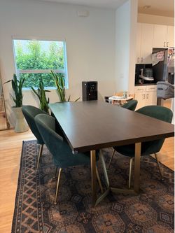 Tower Dining Table, 72", Dark Mineral, Antique Brass
