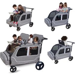 Stroller Wagon Four Seater 1 2 3 4 Year Old Kids Baby Toddler Passenger Travel Foldable Jogger Quad Double Triple Tandem Strollers (Dark Grey)