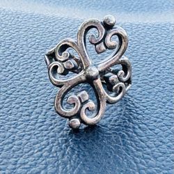 Retired James Avery 925 Sterling Silver Adorned Hearts Ring Size 6.5