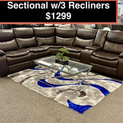 STORE CLOSING !!!  New Sectional With 3 Recliners 