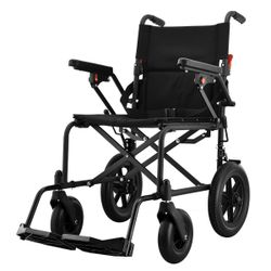 Lightweight Folding Transport Wheelchair with Flip-Up Armrests