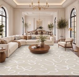 Modern Bow Rug 8x10 Washable Beige Area Rug for Living Room Bedroom