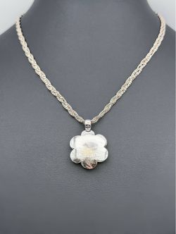 Vintage 925 Sterling Silver Flower Charm Pendant & Multi-Strand Braided Chain Necklace 16” 5mm