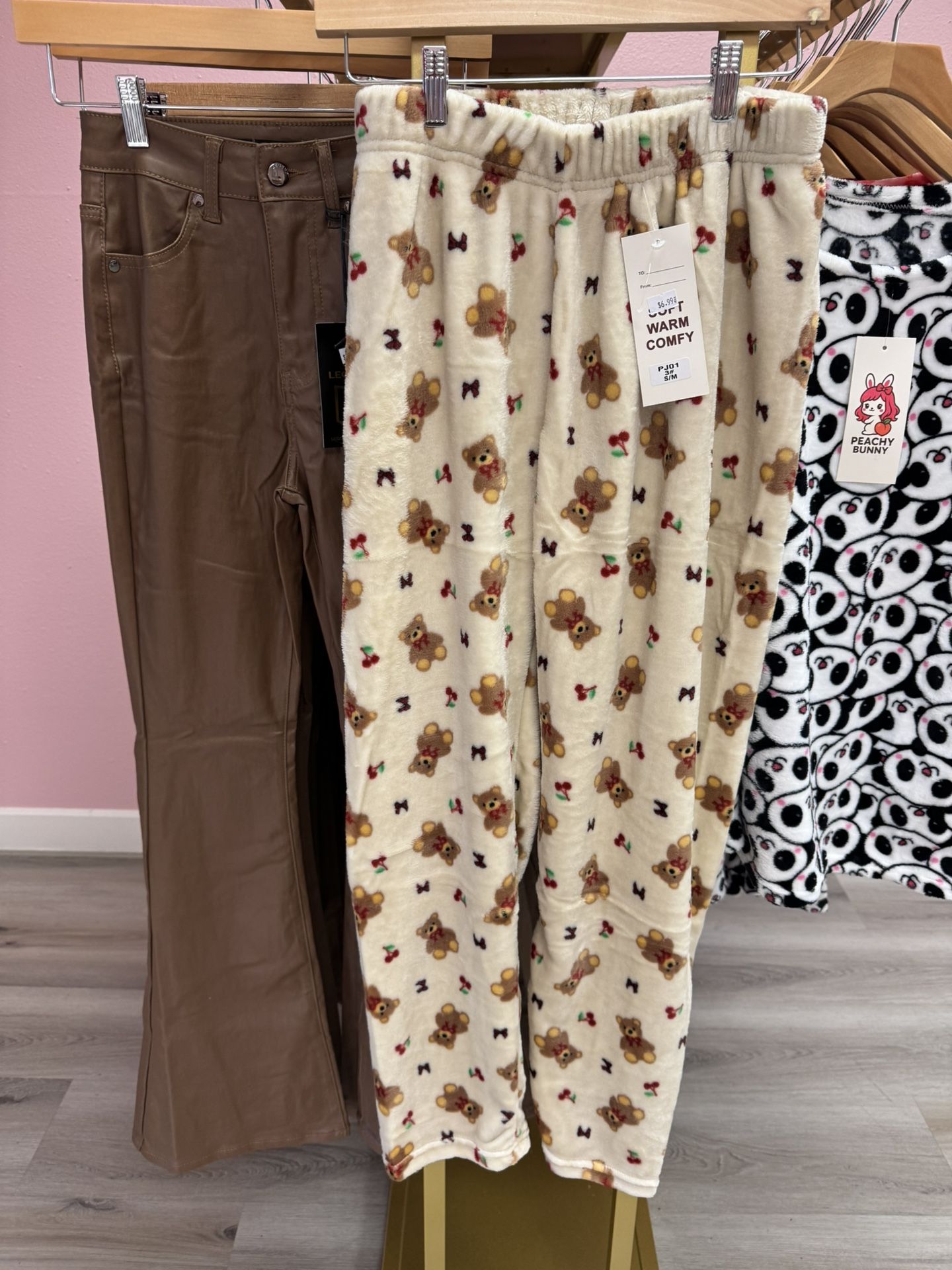 Ivory Teddy Bear Plush Lounge Pants Pajama Pants