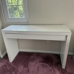 Glass Top Vanity Desk With Drawer
