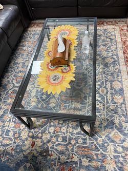Two Glass Top Metal Coffee Table and one middle glass top metel table