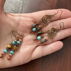 2 Sets Of Earrings Copper, Turquoise, Tiger Eye 