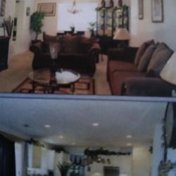 Sofa And Love Seat Brown With Pillows.