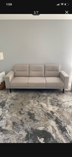 84” Beige Cream Fabric Square Arm 3-Seater Sofa
