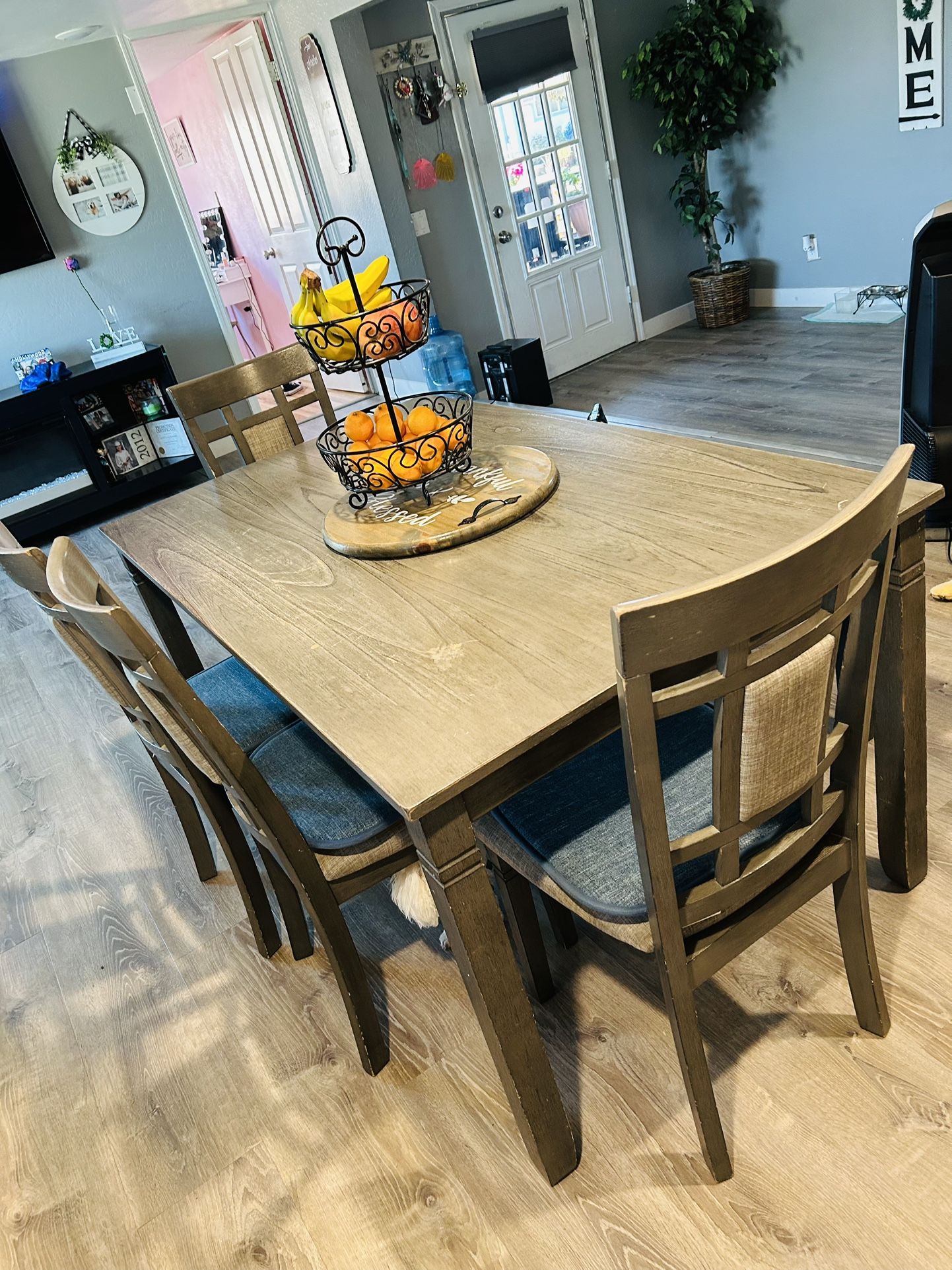 Grey Dinner Table 4 Chairs And A Bench