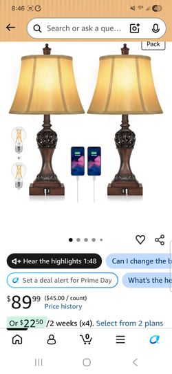 Brand New Set of 2 Touch Control 3-Way Dimmable Table Lamps with 2 USB Charging Ports Traditional