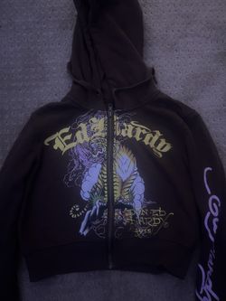 ED HARDY BROWN CROPPED HOODIE