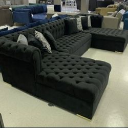 Lauren Black Over Size Velvet Double Cheese  Sectional