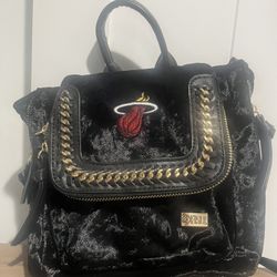 Black Velour Miami Heat Team Logo Backpack Lknew