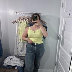 NWT $38 Anthropologie x Pilcro Yellow Hang Ten Layering Scoop-Hem Tank XL