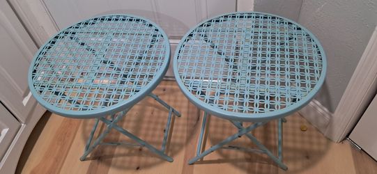 Round Metal Folding Side Tables Set of 2
