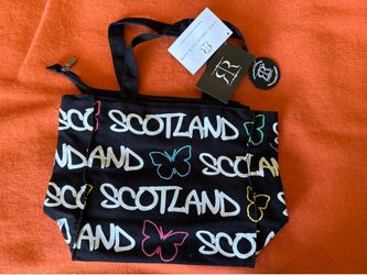 New with Tags Robin Ruth Scotland Print & Butterfly Small  Tote Bag Purse   Adorable ! Has a Zipper Closure on Top