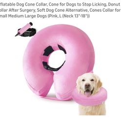 Keep your dog comfortable and safe with this pink inflatable dog cone collar. Ideal for post-surgery recovery, it prevents licking and promotes healin
