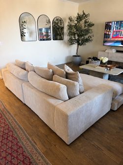 Large Beige Corduroy Sectional Sofa